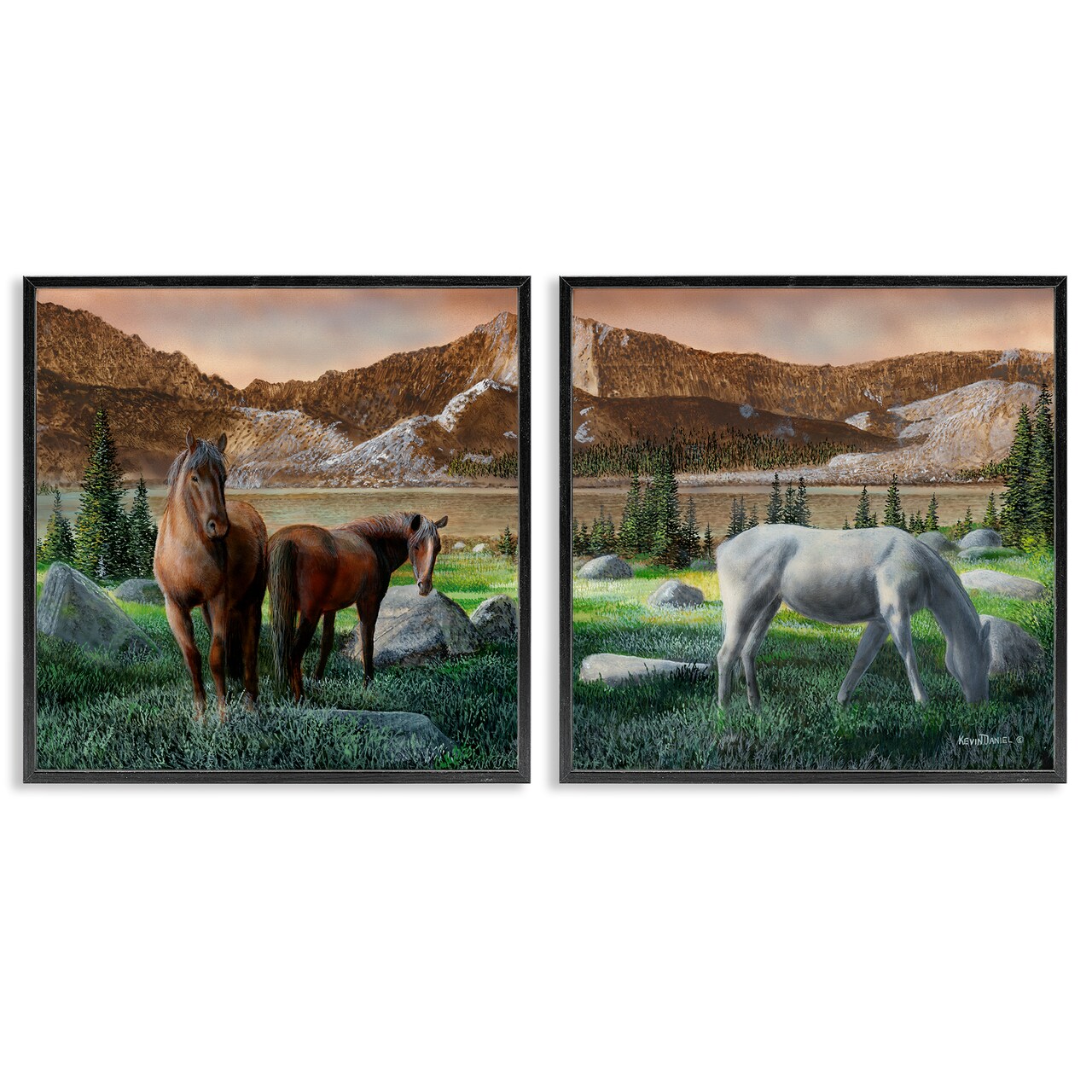 Stupell Industries Country Valley Horses Grazing 2pc Framed Giclee Wall Art Set Design by Kevin Daniel
